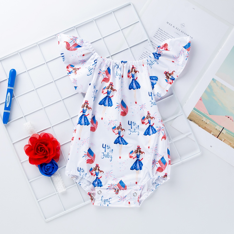 Baby 4th of July Independence Day Rompers with Headband